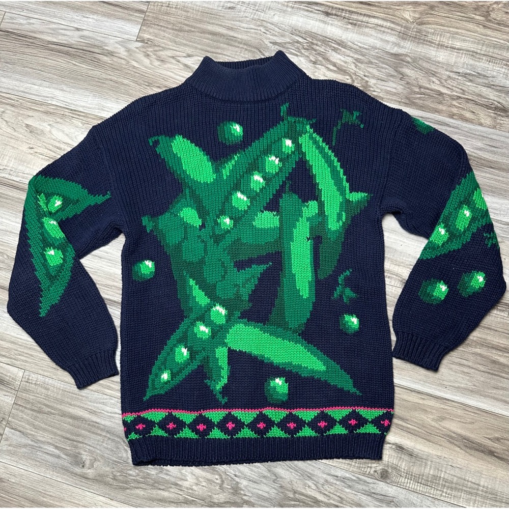 Vintage Eagle's Eye Navy Blue Cotton Pea Pod Les Petit Pois Sweater Small
